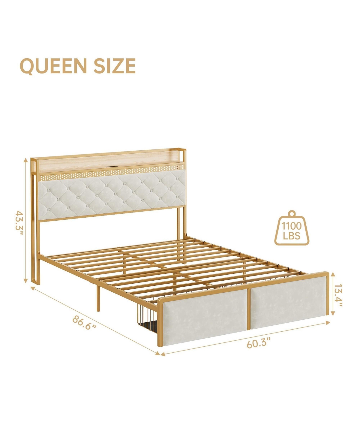gaomon Bed Frame with Headboard and 2 Drawers, Metal Platform with Usb Ports and Outlets