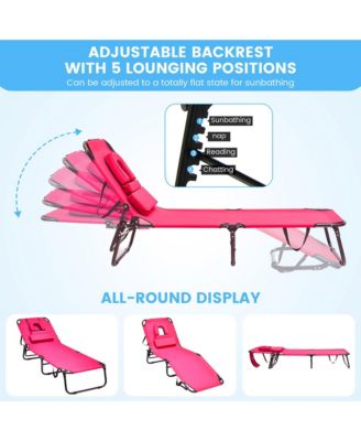 5-Position Lounge Chair Adjustable Beach Chaise w/ Face Cavity & Pillows