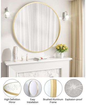 Round Mirror, 18 Inch Circle Mirror, Hd Eco-Friendly Gold Circle Mirror Metal Frame, Round Vanity Wall Mounted Mirrors for Entryway, Hallway, Living Room