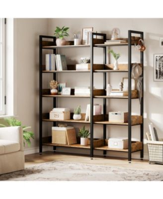 Convertible 5-Tier Corner Bookshelf with L-Shaped Industrial Design for Home Office, Living Room, or Study