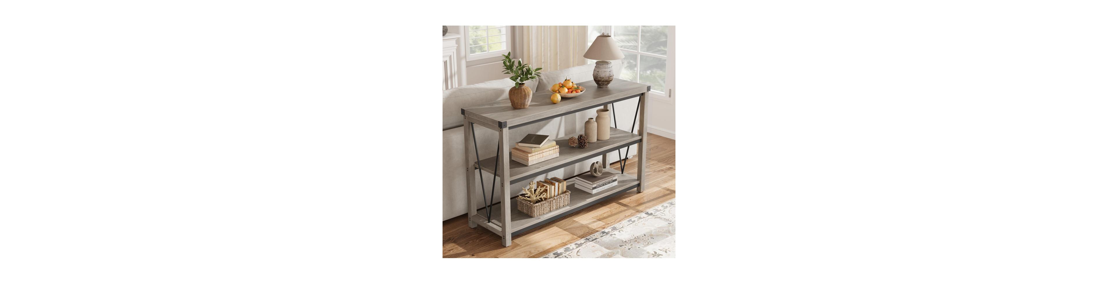 Farmhouse Entryway Table,47 Inch Narrow Long Console Table with Storage, 3 Tier Wood Console Table for Living Room
