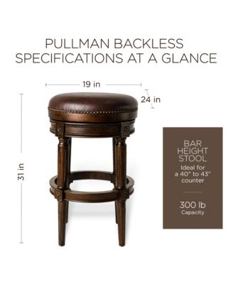 Pullman Backless Bar Stool in Dark Walnut Finish with Vintage Brown Leather