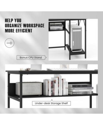 55 Inch Computer Desk with 4 Power Outlets and CPU Stand