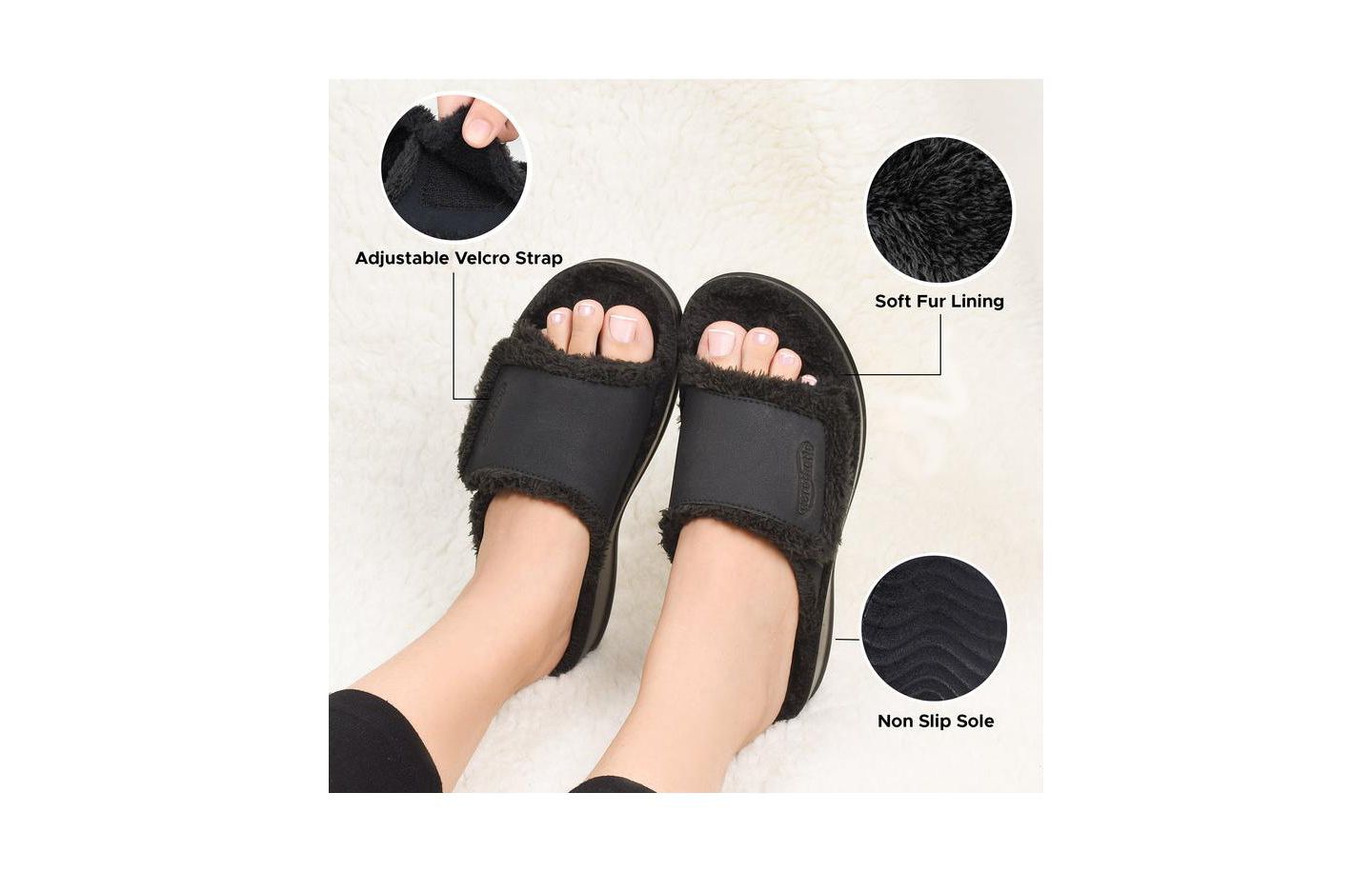 Женские тапочки Aerothotic Hadley Cozy Faux Fur Slipper, цвет: Чёрный — фото 2