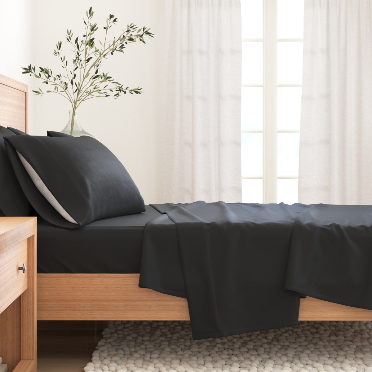 Linery & Co. Turkish Cotton Double-Brushed Solid Color Flannel Bed Sheet Set