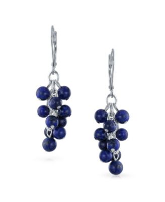 Natural Blue Lapis Lazuli Dangle Earrings with Sterling Silver Leverback