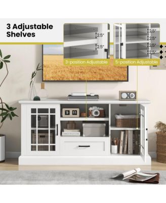 1 PC Wood Farmhouse TV Stand for TVs up to 70'' Media Center w/Glass Doors Cubbies & Drawer