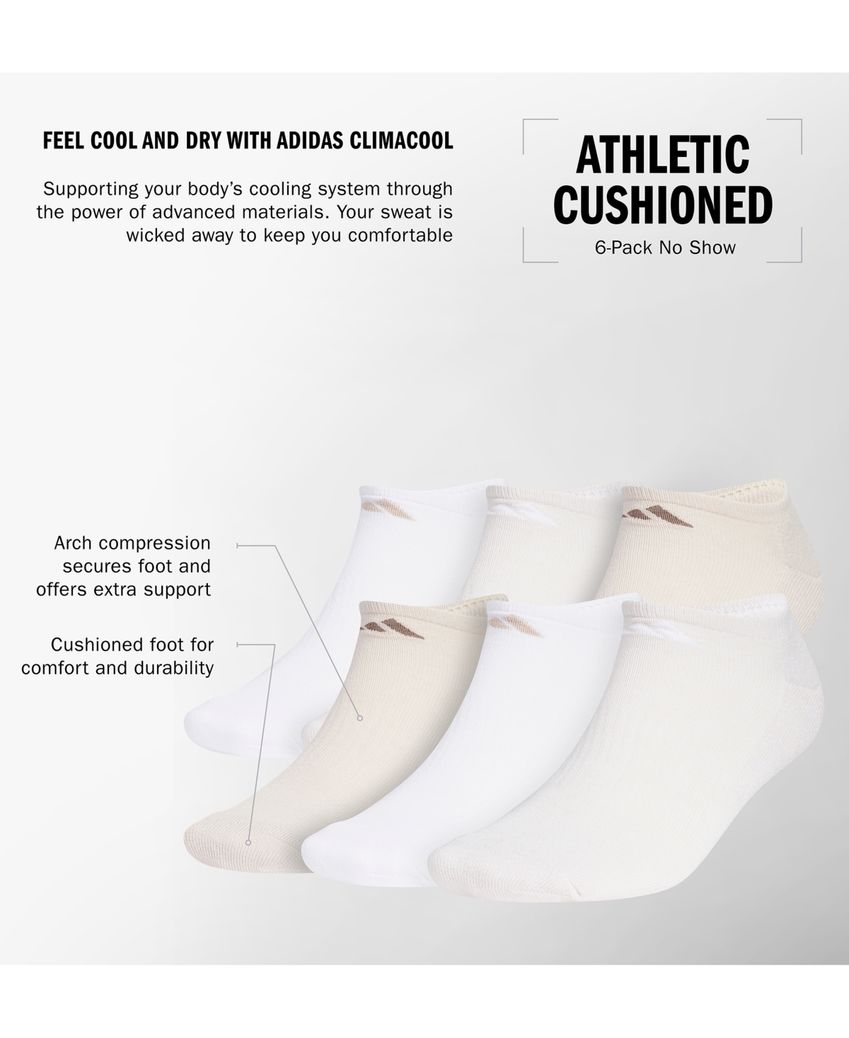 Adidas Originals Adidas 3-pack Aeroready Athletic Cushioned Low Cut Socks In White,wonder Beige,alumina Beige