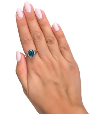 London Blue Topaz (3-1/4 ct. t.w.) & Diamond (1/5 ct. t.w.) Pear Halo Statement Ring in 14k Rose Gold