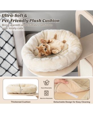 55'' Tall Cat Tree Tower Multi-Layer Wooden Activity Center w/ Rest Condo & Hammock