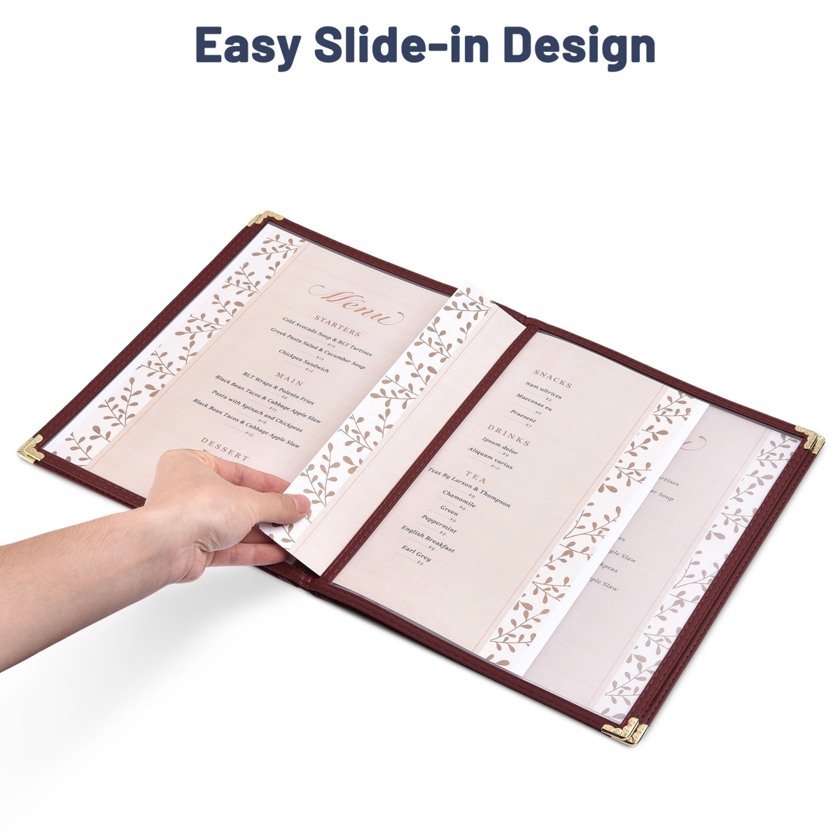 WeChef 40 Pack Menu Covers 8.5"x14" 8 Views Book Style Cafe Restaurant Burgundy