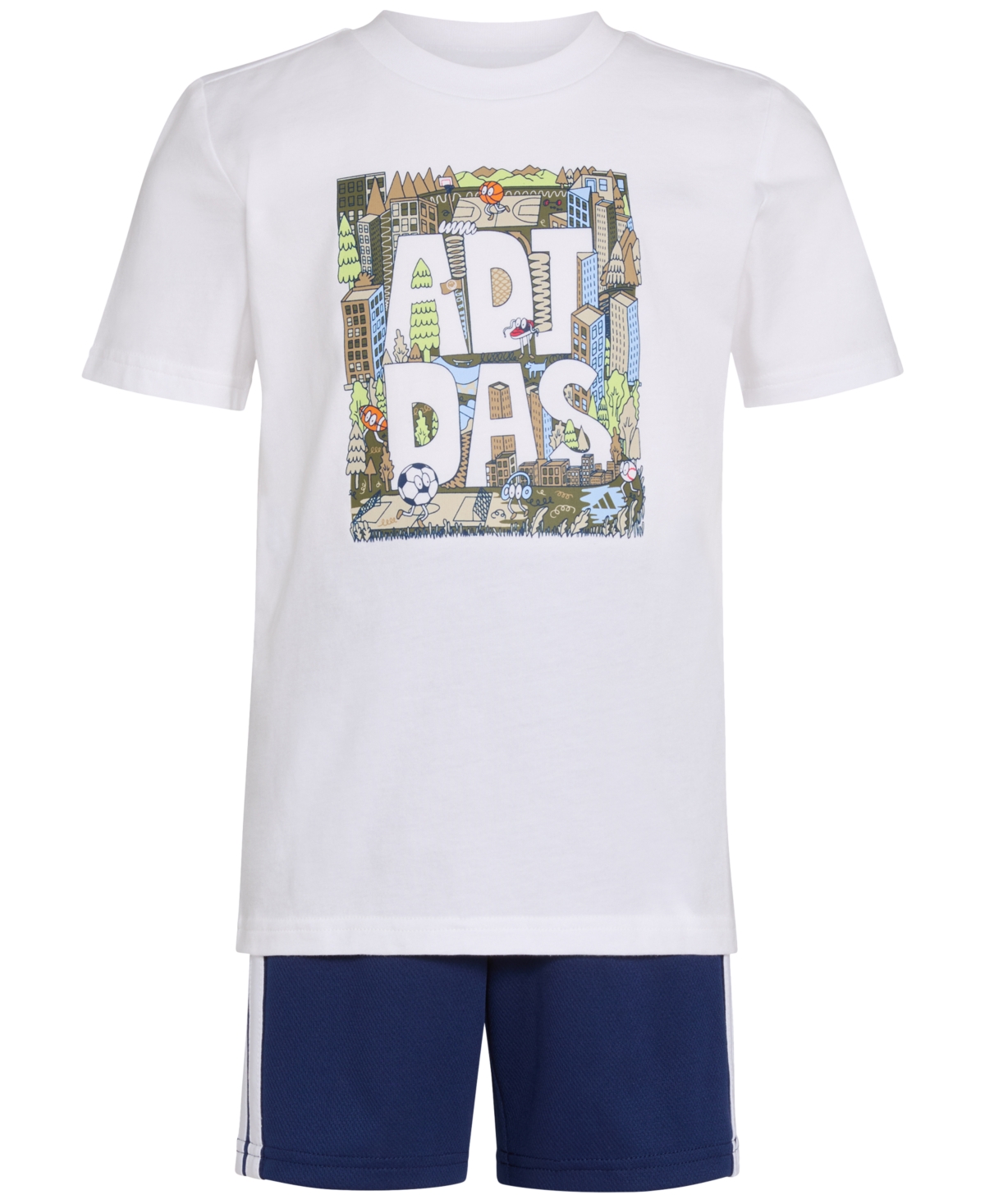 Adidas Originals Toddler & Little Boys Short-sleeve Graphic T-shirt & 3-stripe Shorts, 2 Piece Set In White