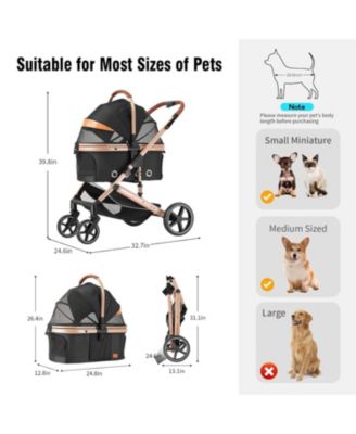 4 in 1 Pet Stroller, Folding Lightweight Cat & Dog Stroller with Detachable Carrier, NO-Zip 180° Reversible Canopy, All Terrain 4-Wheel,45 lbs Capacity for Small to Medium Dogs