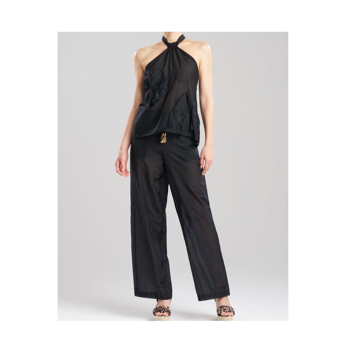 Women's Cotton Silk Voile Top with Applique - Black