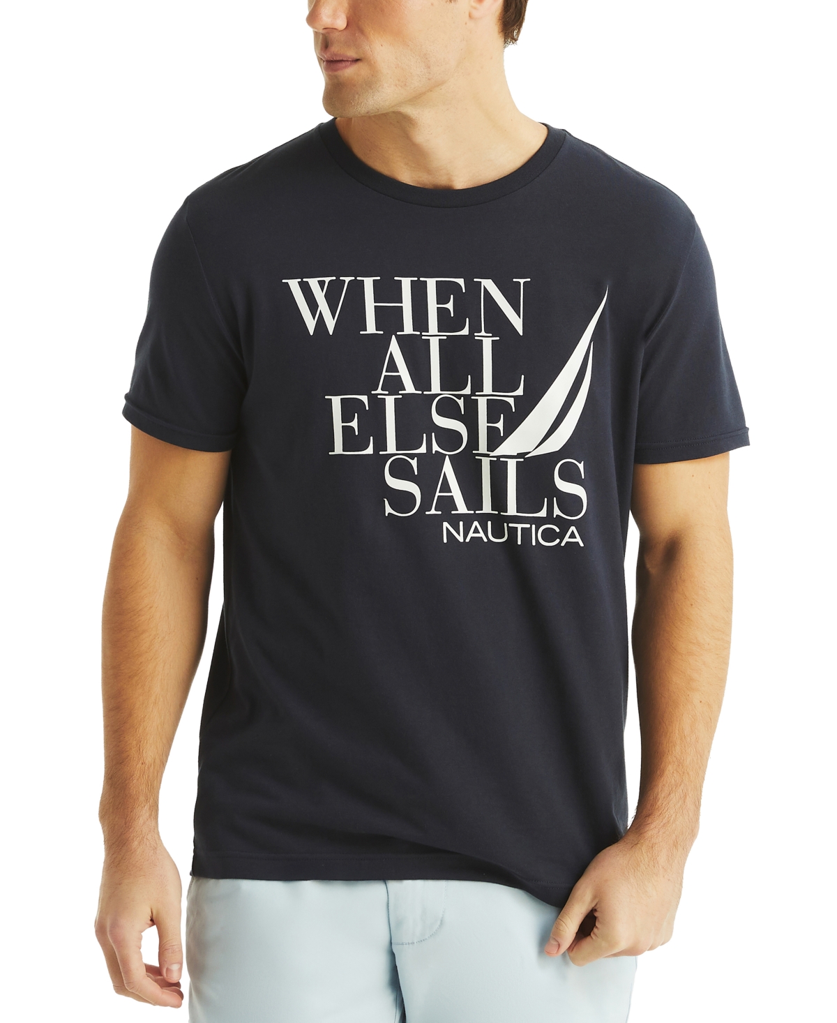 Men's Short Sleeve Crewneck When All Else Sails Graphic T-Shirt - Navy Seas