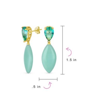 Geometric Rhombus Teardrop Stone CZ Dangling Earrings Gold Plated