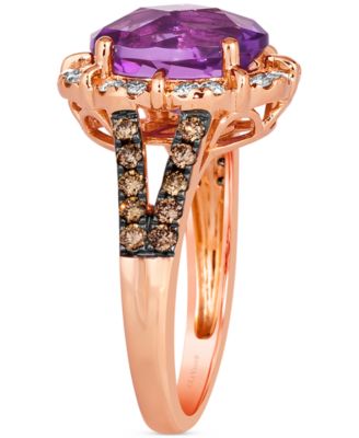Amethyst (3-1/4 ct. t.w.), Nude Diamond™ (1/4 ct. t.w.) & Chocolate Diamond (1/3 ct. t.w.) Oval Halo Ring in 14k Strawberry Gold
