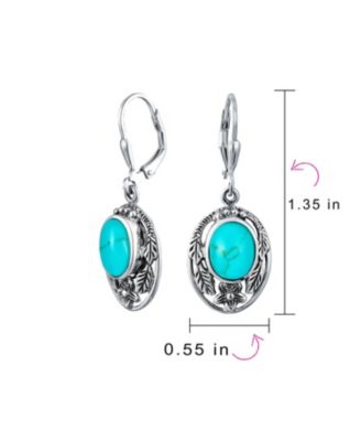 Oval Flower Leaf Carved Blue Synthetic Lapis Lazuli Lever back Earrings Oxidized Sterling Silver