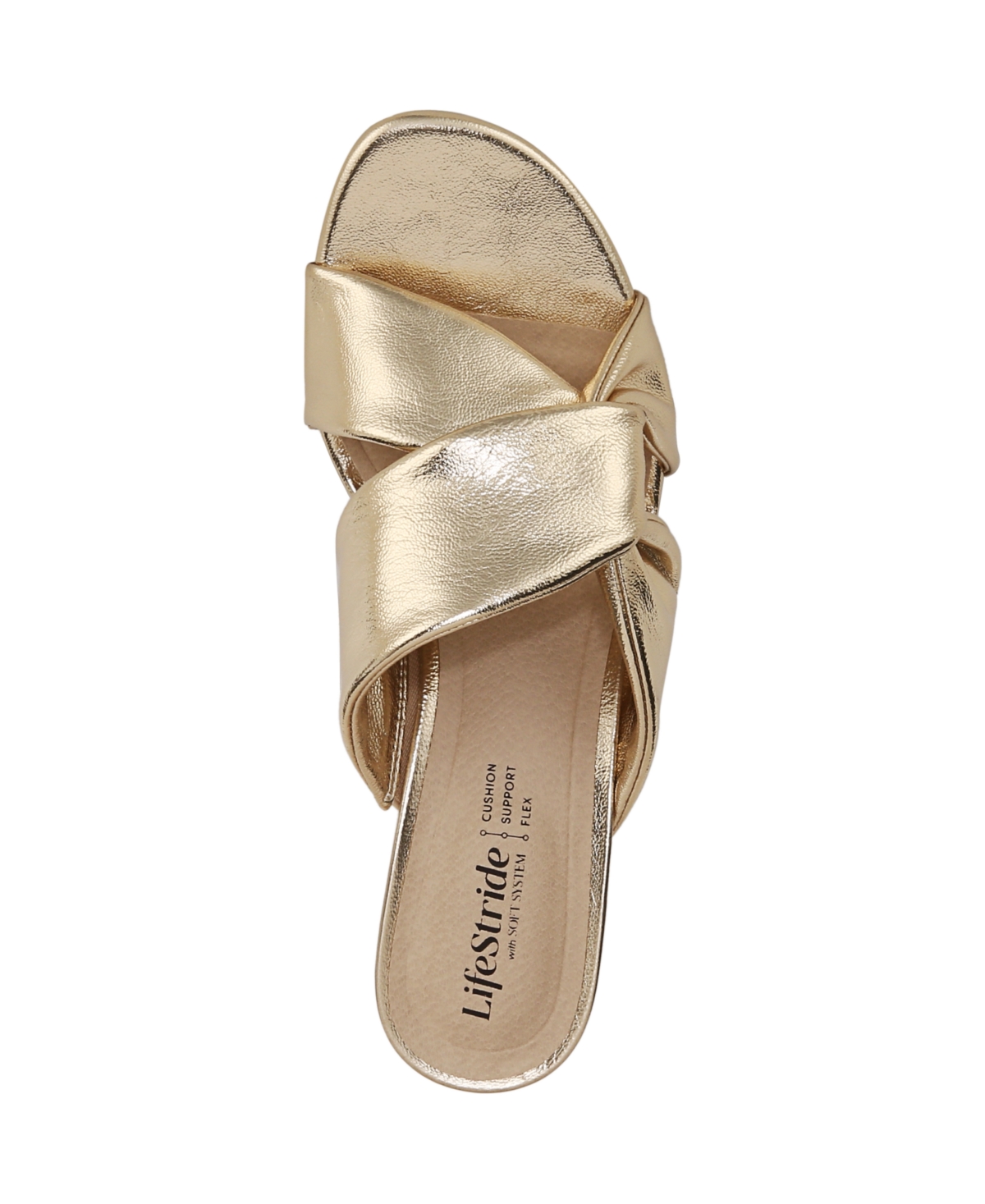 Bzees Women's Nori Slide Kitten Heel Sandals In Platino Gold Faux Leather