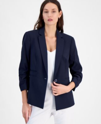 Women's Ruched-Sleeve One-Button Blazer