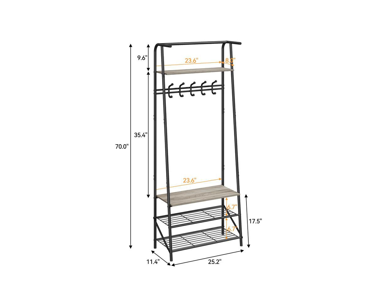 gaomon Coat Rack Shoe Bench with 5 Hooks, Hall Trees Entryway Bench with Storage, Multifunctional Hallway Organizer