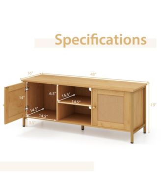 Boho TV Stand for TV up to 55'' w/ Faux Rattan Door Side Cabinet & Open Shelf