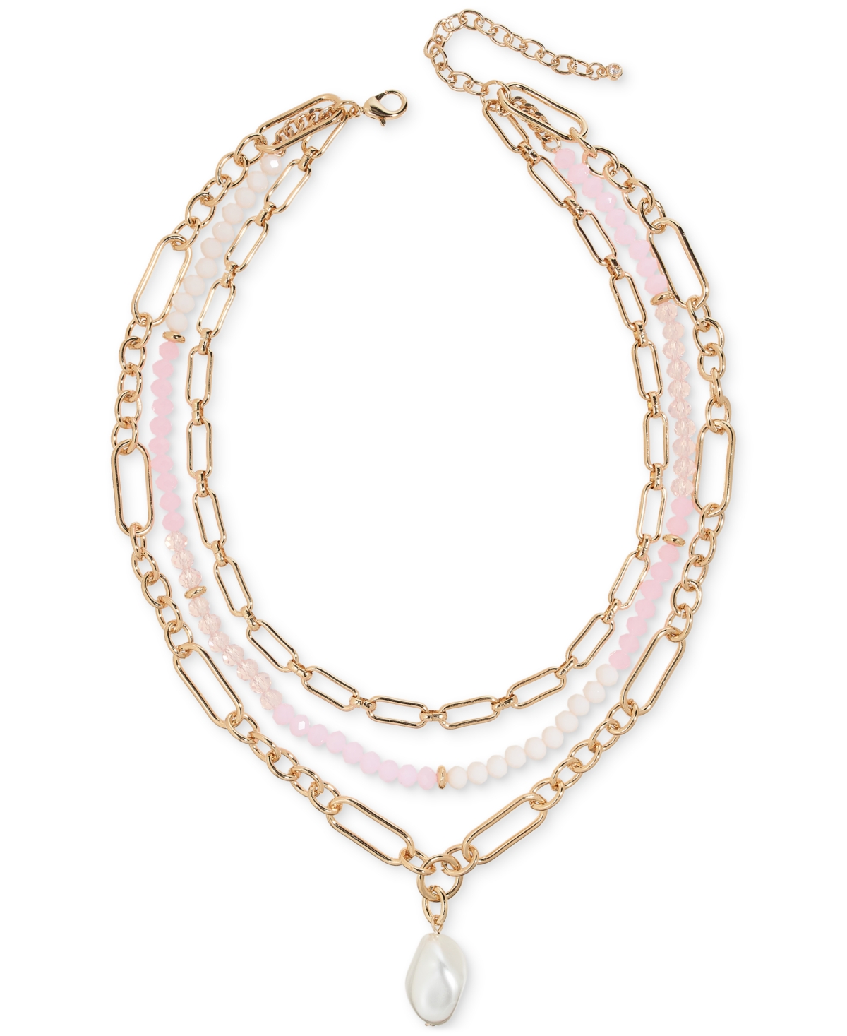 Gold-Tone Stone Beaded Three-Row Necklace, 20" + 3" extender, Exclusively at Macy's - Blue