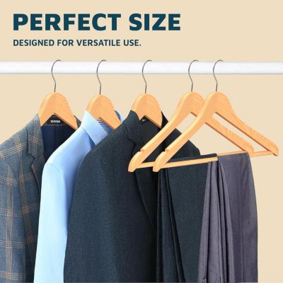Wooden hanger set of 50 with non-slip design & 360° swivel hook—perfect for suits, coats, pants, jackets & dresses. Space-saving & durable