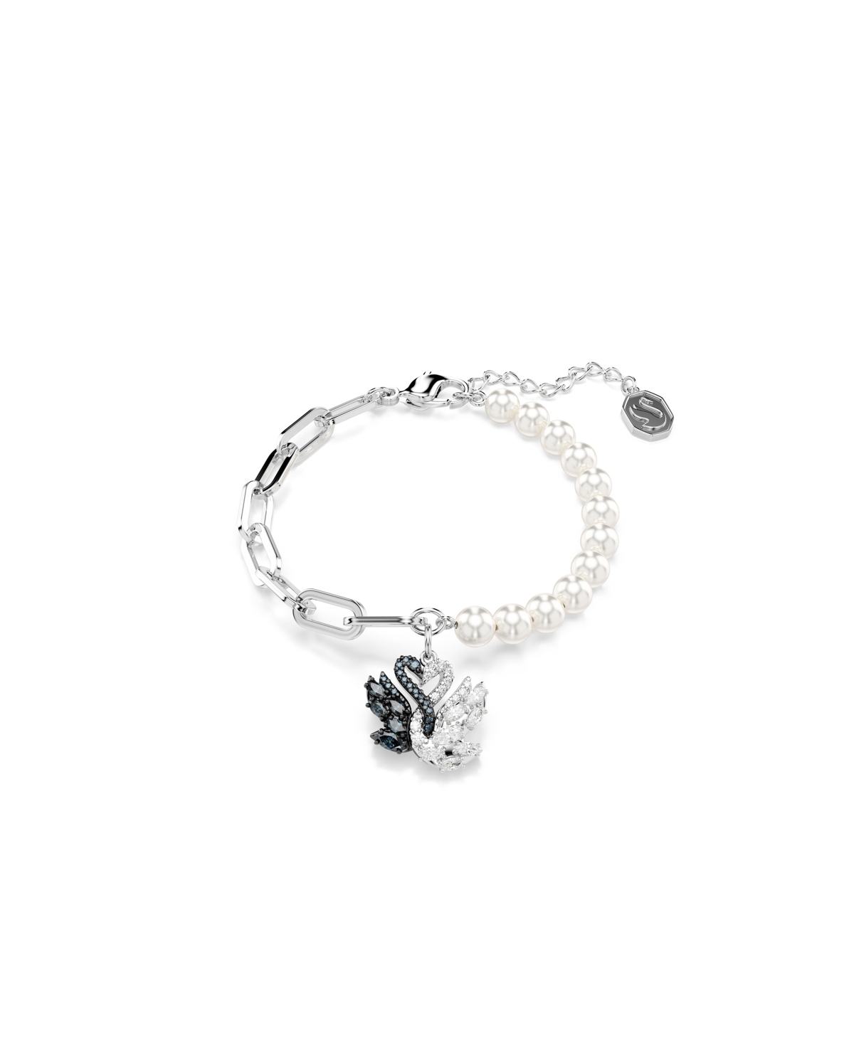 Swarovski Swan Mixed Crystal Pearl Bracelet In Black,white