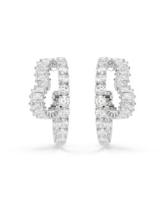 Matrix Mixed Cuts, Heart, White, Rhodium Plated Hoop Earrings