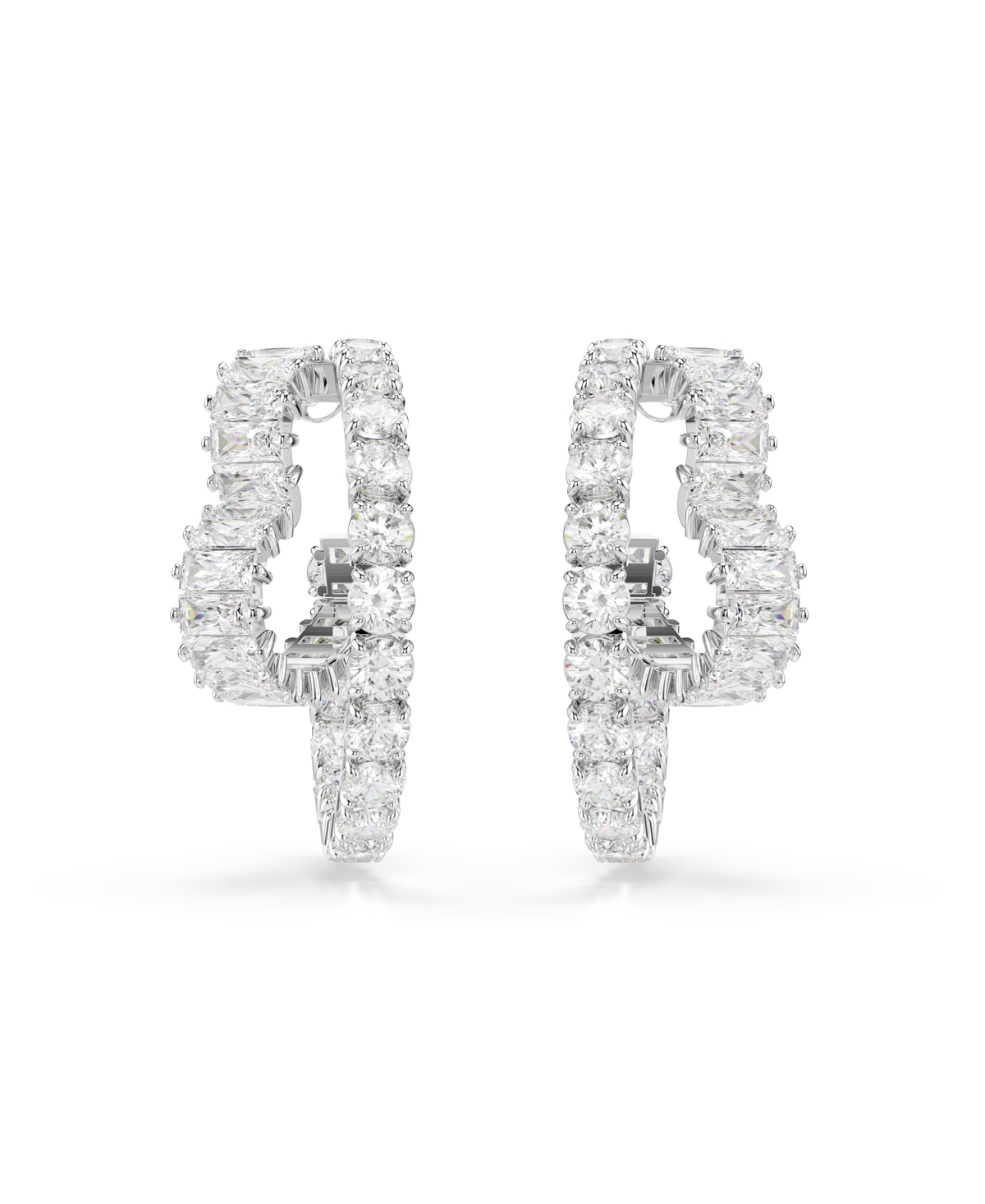 Swarovski Mixed Cut Matrix Heart Hoop Earrings In Clear,silver
