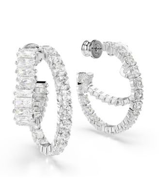 Matrix Mixed Cuts, Heart, White, Rhodium Plated Hoop Earrings