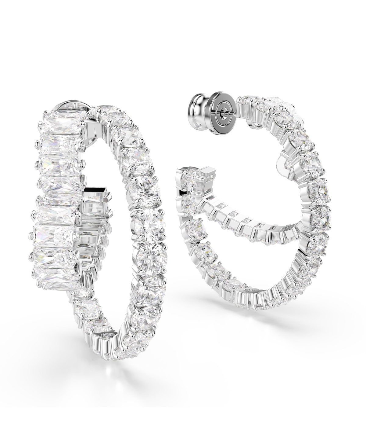 Swarovski Mixed Cut Matrix Heart Hoop Earrings In Clear,silver