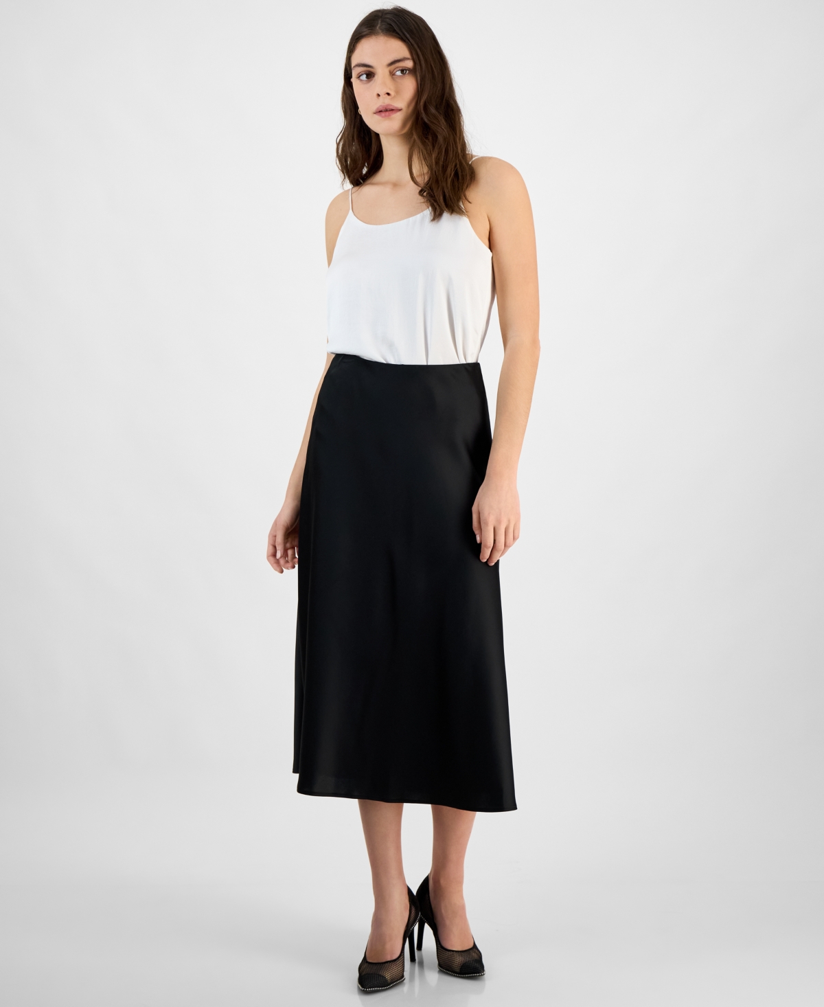 Women's Satin Pull-On Midi Skirt, Exclusively at Macy's - Black