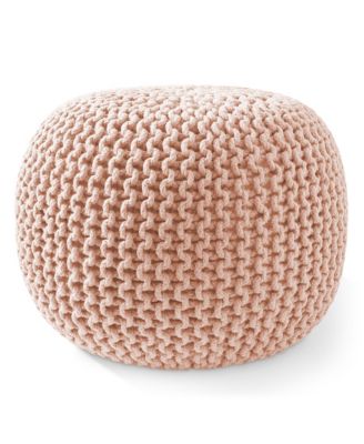 Round Pouf Ottoman, Natural - 20" Dia x 14.5" High Cotton Knit Foot Stool - Boho Floor Pouffe for Living Room