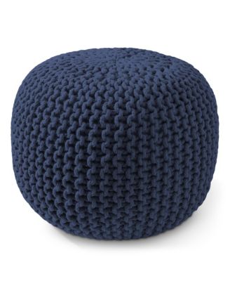Round Pouf Ottoman, Natural - 20" Dia x 14.5" High Cotton Knit Foot Stool - Boho Floor Pouffe for Living Room