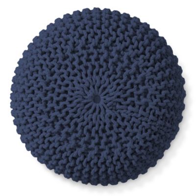 Round Pouf Ottoman, Natural - 20" Dia x 14.5" High Cotton Knit Foot Stool - Boho Floor Pouffe for Living Room