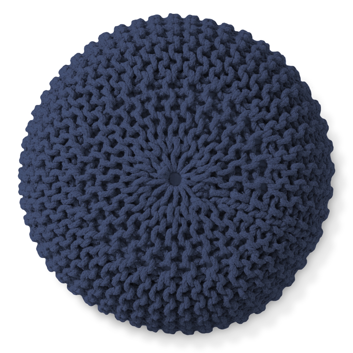 Casafield Round Pouf Ottoman, Navy Blue - 20" Dia x 14.5" High Cotton Knit Foot Stool Boho Floor Pouffe for Living Room