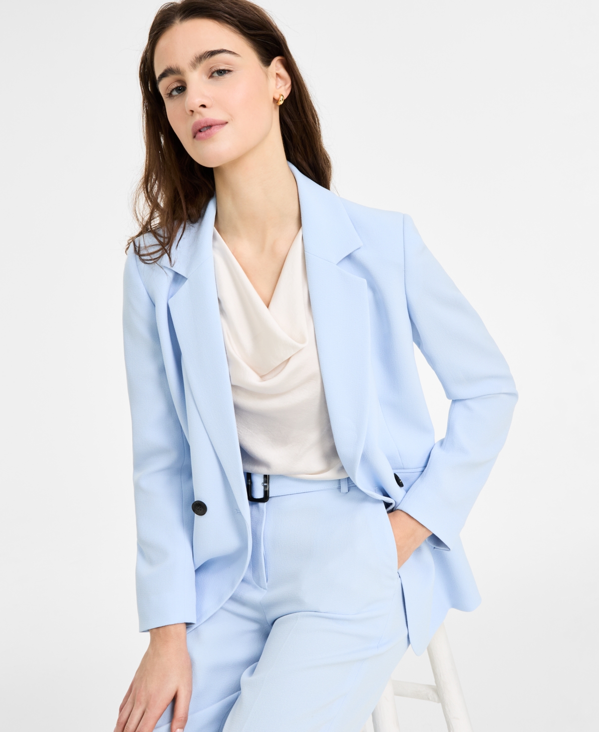 Women's Satin Sleeveless Cowlneck Blouse, Exclusively at Macy's - Bar White