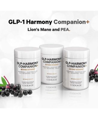 GLP-Harmony Companion+ Supplement - GLP-1 Agonist Support - Lion's Mane, Pea, Colostrum, Shilajit, Akkermansia, Elder, Citrus Bioflavonoids, Broccoli, Resveratrol - Non-GMO - 60 Capsules