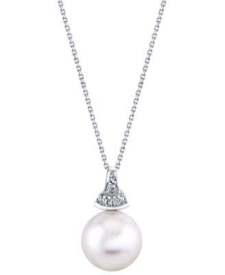 Macy's - 14k White Gold Necklace, Cultured South Sea Pearl (13mm) and Diamond (1/8 ct. t.w.) Pendant