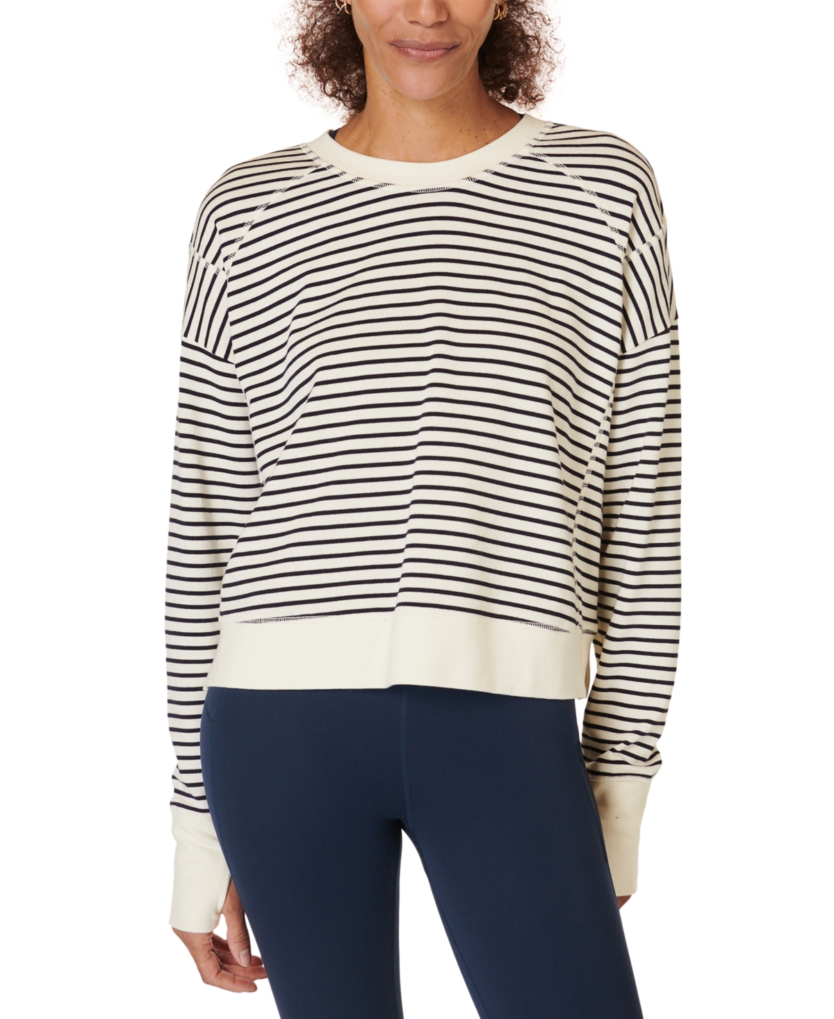 Sweaty Betty After Class Crop Sweatshirt In Lily White Stripe