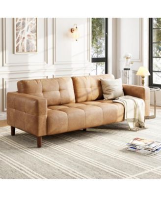 3-Seater Sofa Couch, 83" Wide Faux Leather Sofa Couch with Spring Cushion, Modern Sofa with Deep Seats and 2 Removable Back Cushions, for Living Room, Bedroom, Apartment, Office