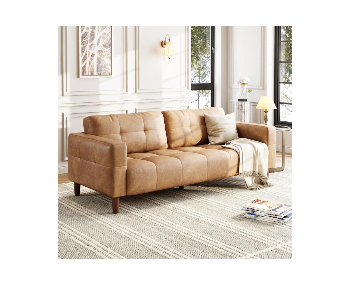 gaomon 3-Seater Sofa Couch, 83" Wide Faux Leather Sofa Couch with Spring Cushion, Modern Sofa with Deep Seats and 2 Removable Back Cushions