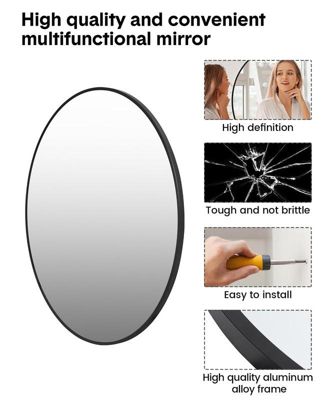 Round Mirror, 36 Inch Circle Mirror, Hd Eco-Friendly Black Circle Mirror Metal Frame, Round Vanity Wall Mounted Mirrors for Entryway, Hallway, Living Room