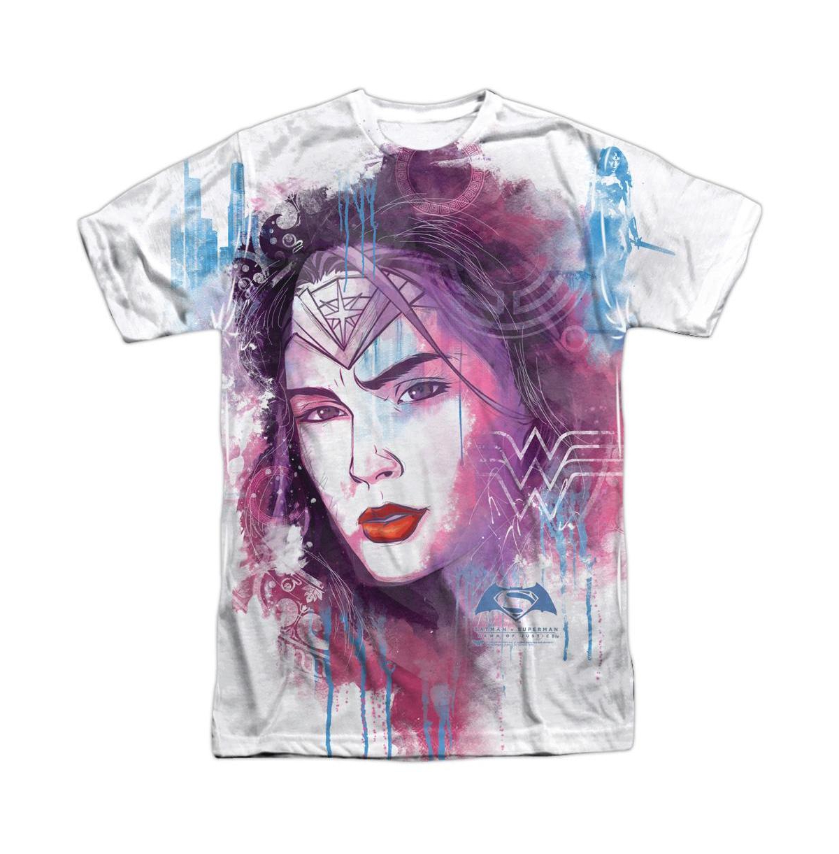 Mens Watercolor Wonder Woman Sub Short Sleeve Adult Poly Crew Tee / T-Shirt - White