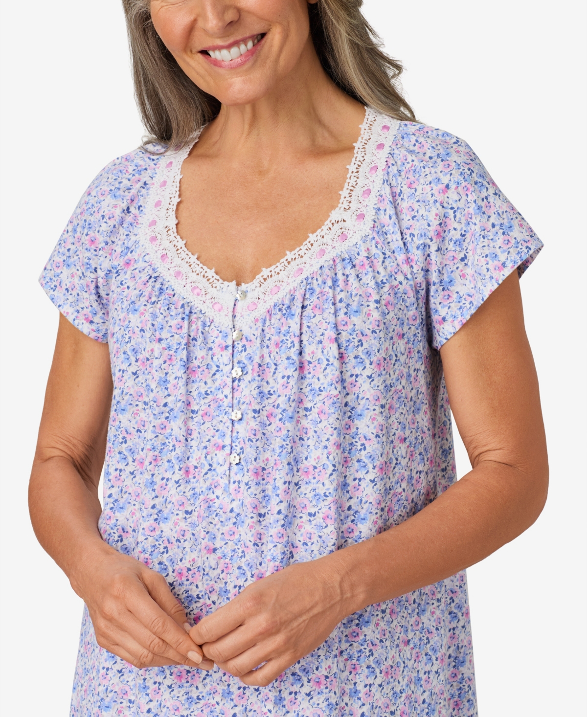 Aria Women's Short Cap Sleeve Nightgown In Purple Floral