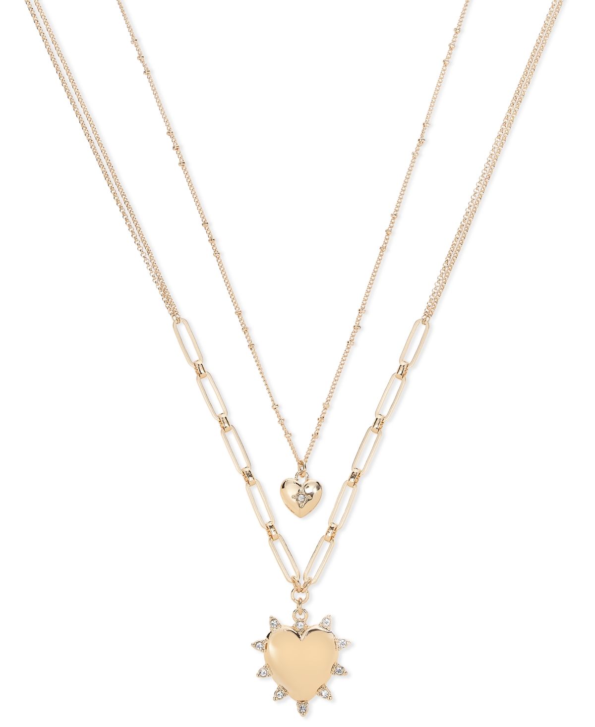 ON 34TH GOLD-TONE CRYSTAL HEART TWO-ROW PENDANT NECKLACE, 22" + 3" EXTENDER, EXCLUSIVELY AT MACY'S 