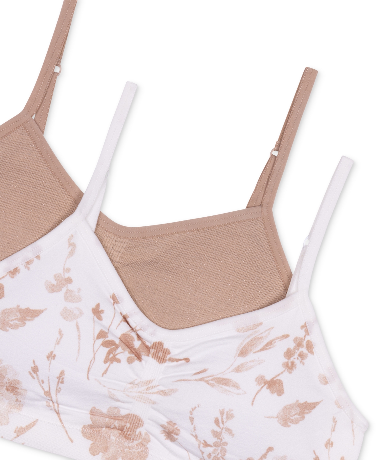 Shop Maidenform Big Girls Seamless Ruched Crop Bras, Pack Of 2 In Almond Lurx