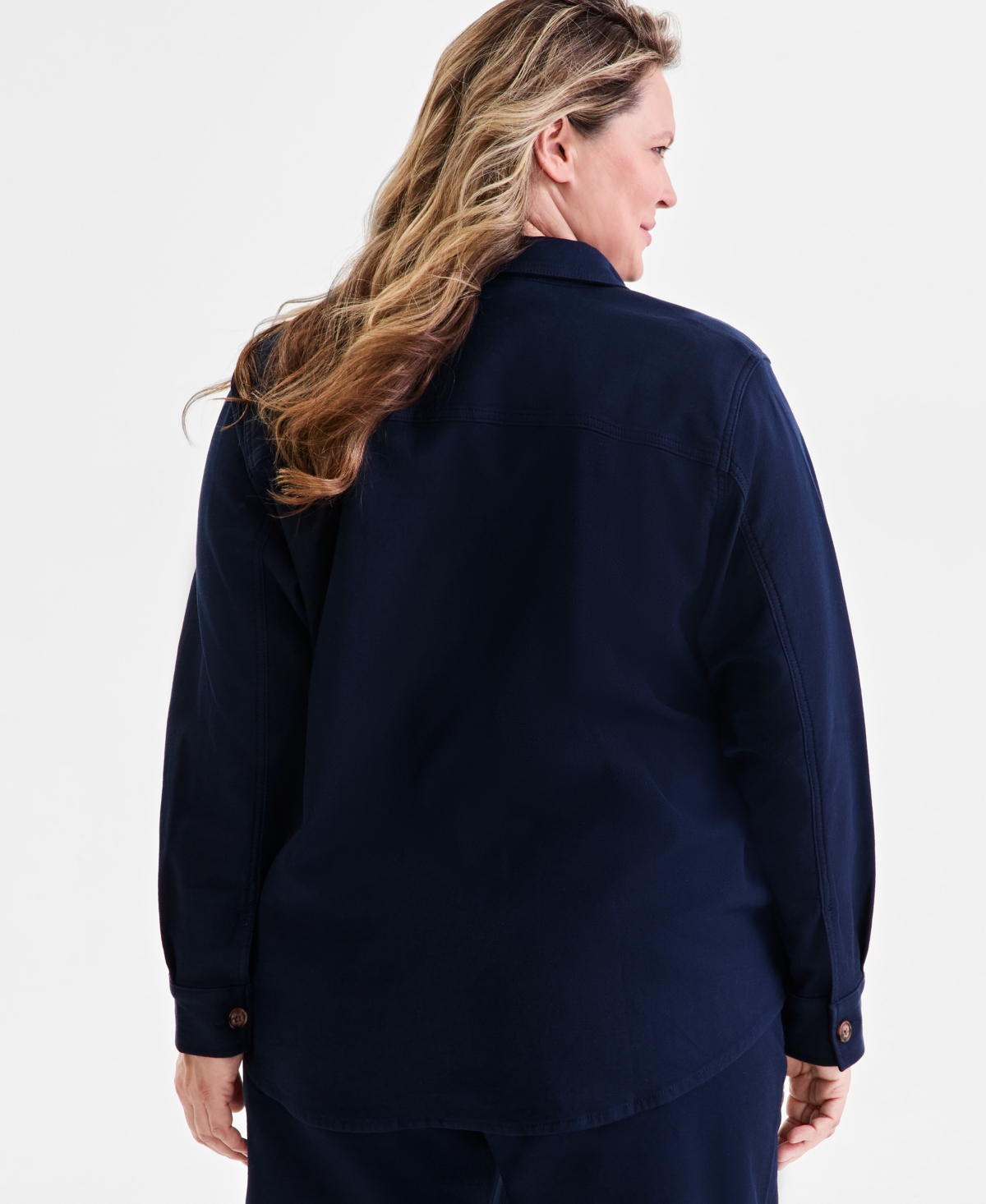 Style & Co Style Co Plus Size Dobby Twill Shacket Graphic Print Tee Wide Leg Pants Exclusively At Macys In Industrial Blue